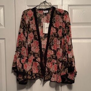 Bluivy Floral Blouse with Pink and Black Accents